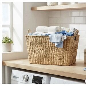 Mesa  Rectangular Basket with Handles Woven Seagrass Wicker Hyacinth Storage Bin